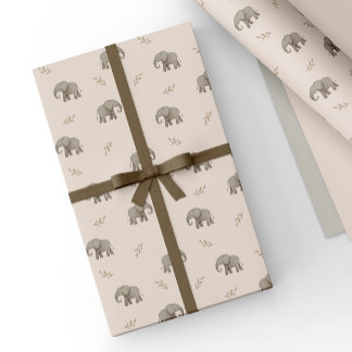 Papier Cadeau Éléphants aquarelle rose blush motif safari