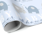 Papier Cadeau Eléphants Baby shower Dusty Blue (Coin rond)