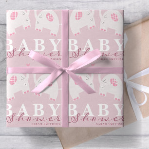 Papier Cadeau Eléphants Baby shower Dusty rose