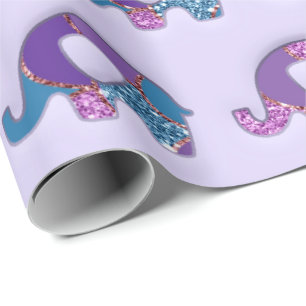 Papier Cadeau Eléphants Baby shower Lavande violet Turquoise ble