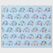 Papier Cadeau Eléphants Baby shower rose bleu garçon fille viole (Plat)