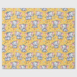 Papier Cadeau Éléphants Bébés Mignons Motif Floral Sans Couture