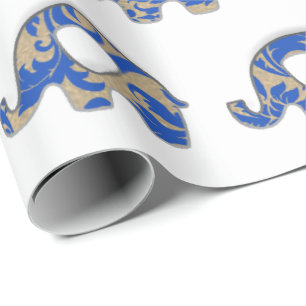 Papier Cadeau Eléphants Blanc Oriental Cobalt Blue Gold Indigo
