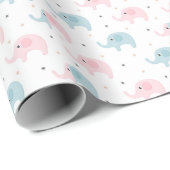 Papier Cadeau Eléphants bleu rose bébé fille garçon douche (Coin rond)