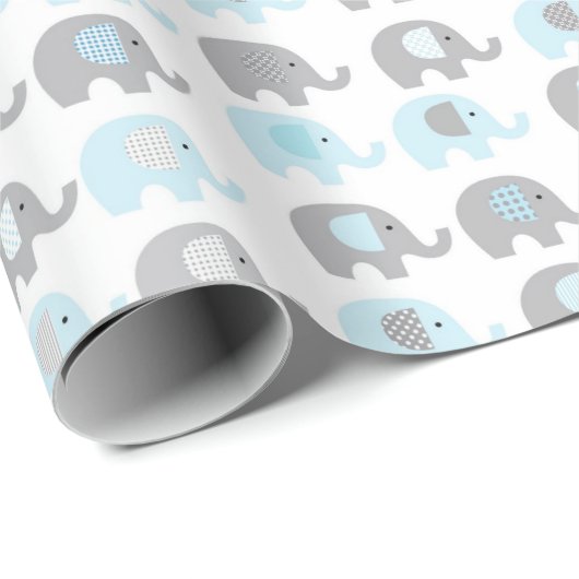 Papier Cadeau - Éléphants Bleus (Coin rond)