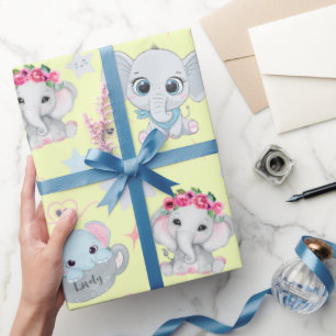 Papier Cadeau Eléphants de bébé doux et joyeux : Enveloppement p