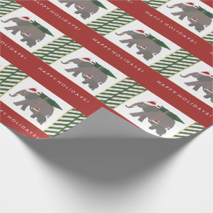 Papier Cadeau Éléphants de Noël avec les casquettes, l'arbre, et