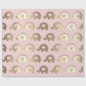 Papier Cadeau Eléphants en or rose Baby shower Princesse Fille (Plat)