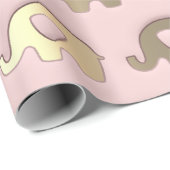 Papier Cadeau Eléphants en or rose Baby shower Princesse Fille (Coin rond)