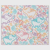 Papier Cadeau Eléphants Et Fleurs Bébés Adorables (Plat)