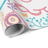 Papier Cadeau Eléphants Et Fleurs Bébés Adorables (Coin rond)