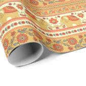 Papier Cadeau éléphants ethniques, fleurs, motif sans soudure. (Coin rond)