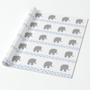 Papier Cadeau Éléphants Gris avec une Bordure d'Étoiles