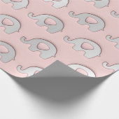 Papier Cadeau Eléphants gris rose Baby shower Princesse Fille (Coin)