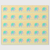 Papier Cadeau Éléphants Indiens Bleus avec des Points et des Ray (Plat)