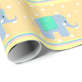 Papier Cadeau Éléphants Indiens Bleus avec des Points et des Ray (Coin rond)