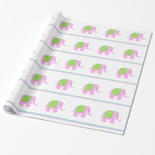 Papier Cadeau Éléphants Indiens Roses
