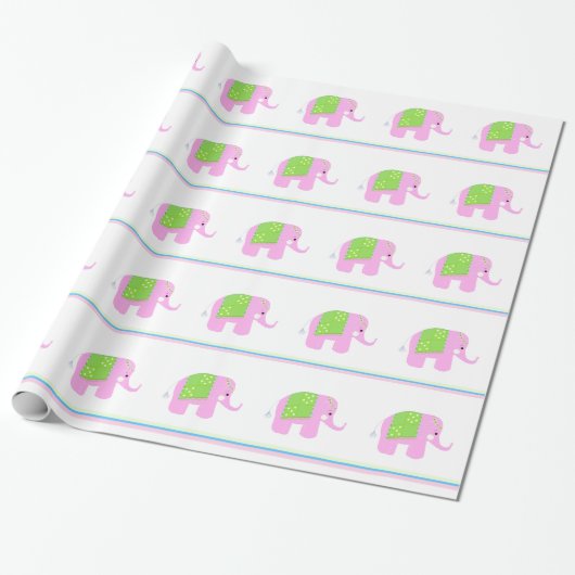 Papier Cadeau Éléphants Indiens Roses (Déroulé)