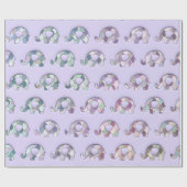 Papier Cadeau Eléphants Lavande Purple Mint Turquoise Lavande (Plat)