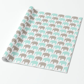 Papier Cadeau éléphants menthe-gris de bébé
