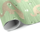 Papier Cadeau Eléphants Métalli Coeurs Gold Mint Baby Girl (Coin rond)