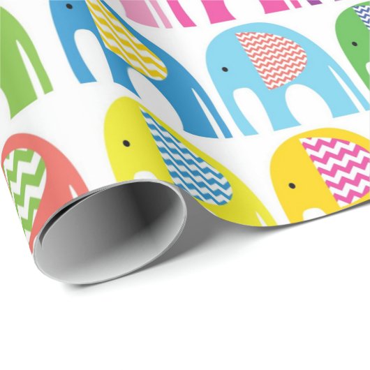 Papier Cadeau - Éléphants Multicolores (Coin rond)