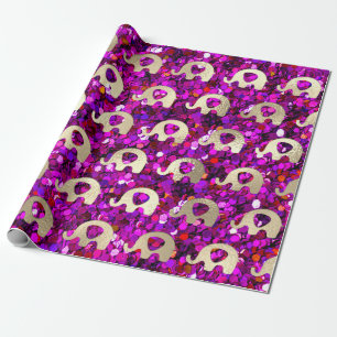 Papier Cadeau Eléphants Parties scintillant métallique Gold Purp