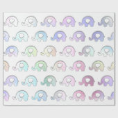 Papier Cadeau Elephants Pastel Hologramme Iridescente Blanc rose (Plat)