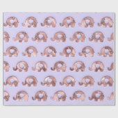 Papier Cadeau Eléphants rose Gold Purple Silver Grey Lavande (Plat)