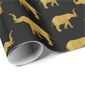 Papier Cadeau Éléphants Trompettant Dorés Élégants (Coin rond)