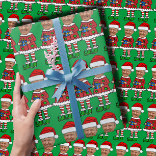 Papier Cadeau Elf Custom Face photo Elf Christmas Drôle Trump