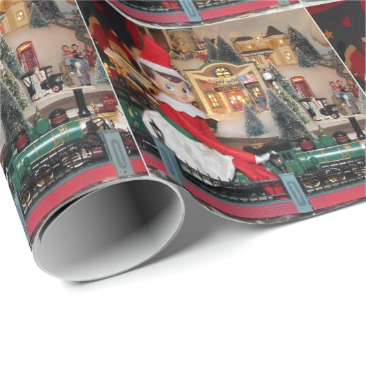 Papier Cadeau Elf Ride Along (Train) Wrapper Papier (Coin rond)