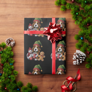 Papier Cadeau Elfe de chien Basset Hound de Noël Joyeux Noël