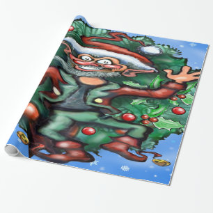 Papier Cadeau Elfe de Noël 2x3' 60# Décoration murale