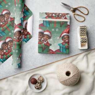 Papier Cadeau Elfe de Noël afro-américain