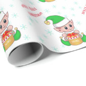 Papier Cadeau Elfe de Noël et flocons de neige (Coin rond)