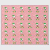 Papier Cadeau Elfe de Noël et flocons de neige sur rose (Plat)