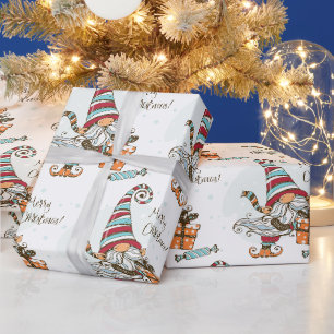 Papier Cadeau Elfe de Noël Mignon Petit Gnome Aquarelle Joyeux N