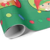 Papier Cadeau Elfe fille cheveux rouges personnalisée (Coin rond)