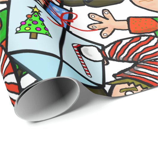 Papier Cadeau Elfes avec Dreidel Chrismukkah enveloppement cadea (Coin rond)