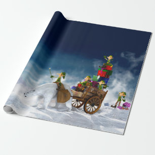 Papier Cadeau Elfes de Noël avec ours polaire