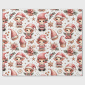 Papier Cadeau Elfes de Noël roses (Plat)