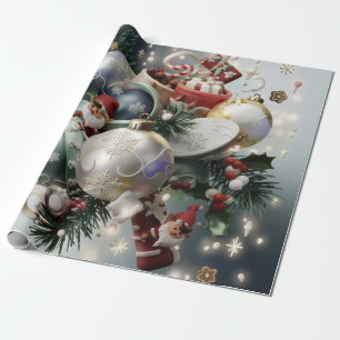 Papier Cadeau Elfes et ornements de Noël