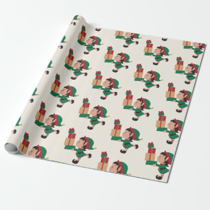Papier Cadeau Elfes mignonnes avec cadeaux de Noël
