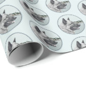 Papier Cadeau Elkhound norvégien à la peinture de village - Chie (Coin rond)