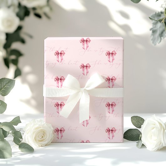 Papier Cadeau Elle noue le nœud rose  Shower de mariage