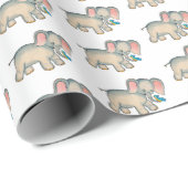 Papier Cadeau Ellie Elephant et Bluebird isolés sur blanc (Coin rond)