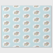 Papier Cadeau Ellie Elephant et Bluebird sur Blue (Plat)