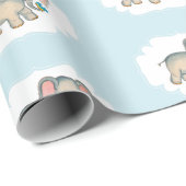 Papier Cadeau Ellie Elephant et Bluebird sur Blue (Coin rond)