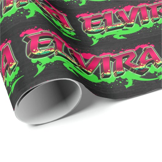 Papier Cadeau Elvira prénom Graffiti red green (Coin rond)